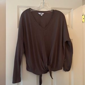 JoyLab Waffle-Knit Tie Front Top